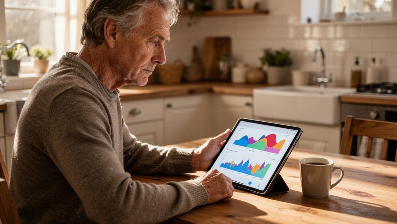 Signs of poor metabolic health often show up first in test results: an adult reviews health charts on a tablet