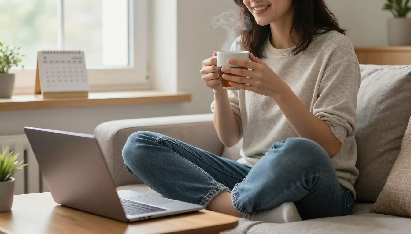 Easing morning anxiety and Sunday dread: a relaxed Sunday afternoon at home, away from work worries