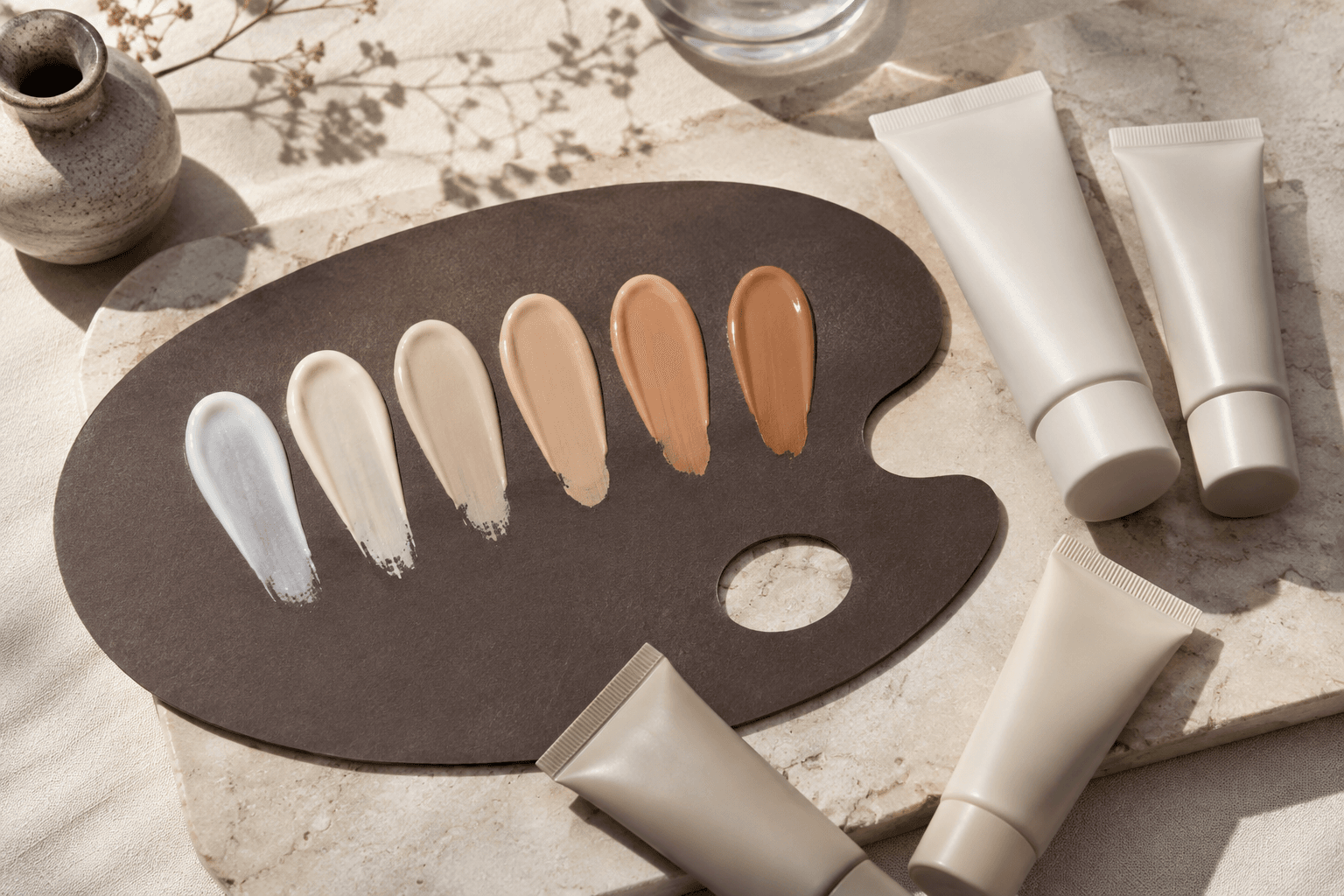 Tinted and untinted sunscreen swatches blended on deep skin